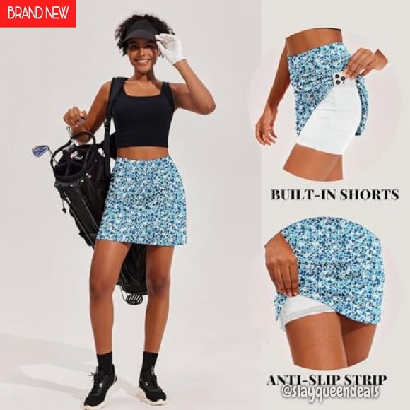 16" Athletic Skort with Pockets & Silicone Grippers for Golf Tennis Running - Picture 4 of 8